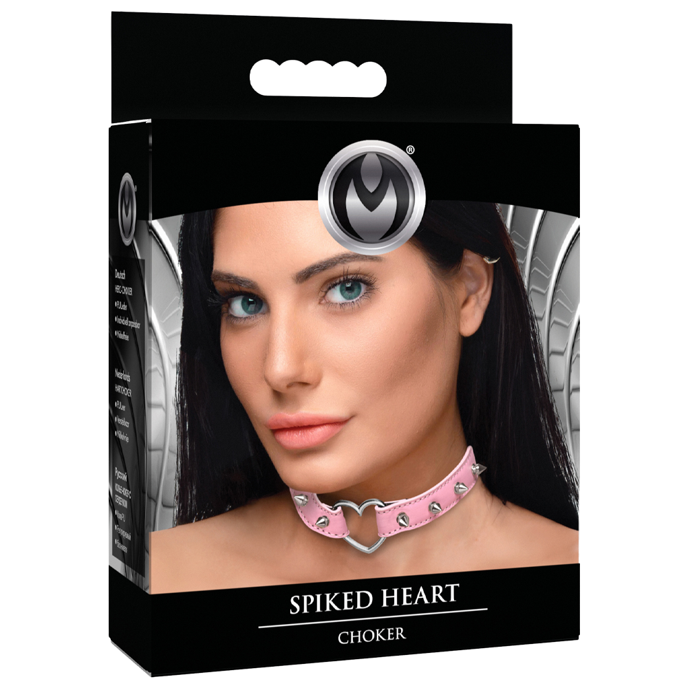 spikprytt halsband hjärtdesign xr brands master series veganskt läder justerbar passform bondage smycke kinky choker modeaccessoar svart stilfull